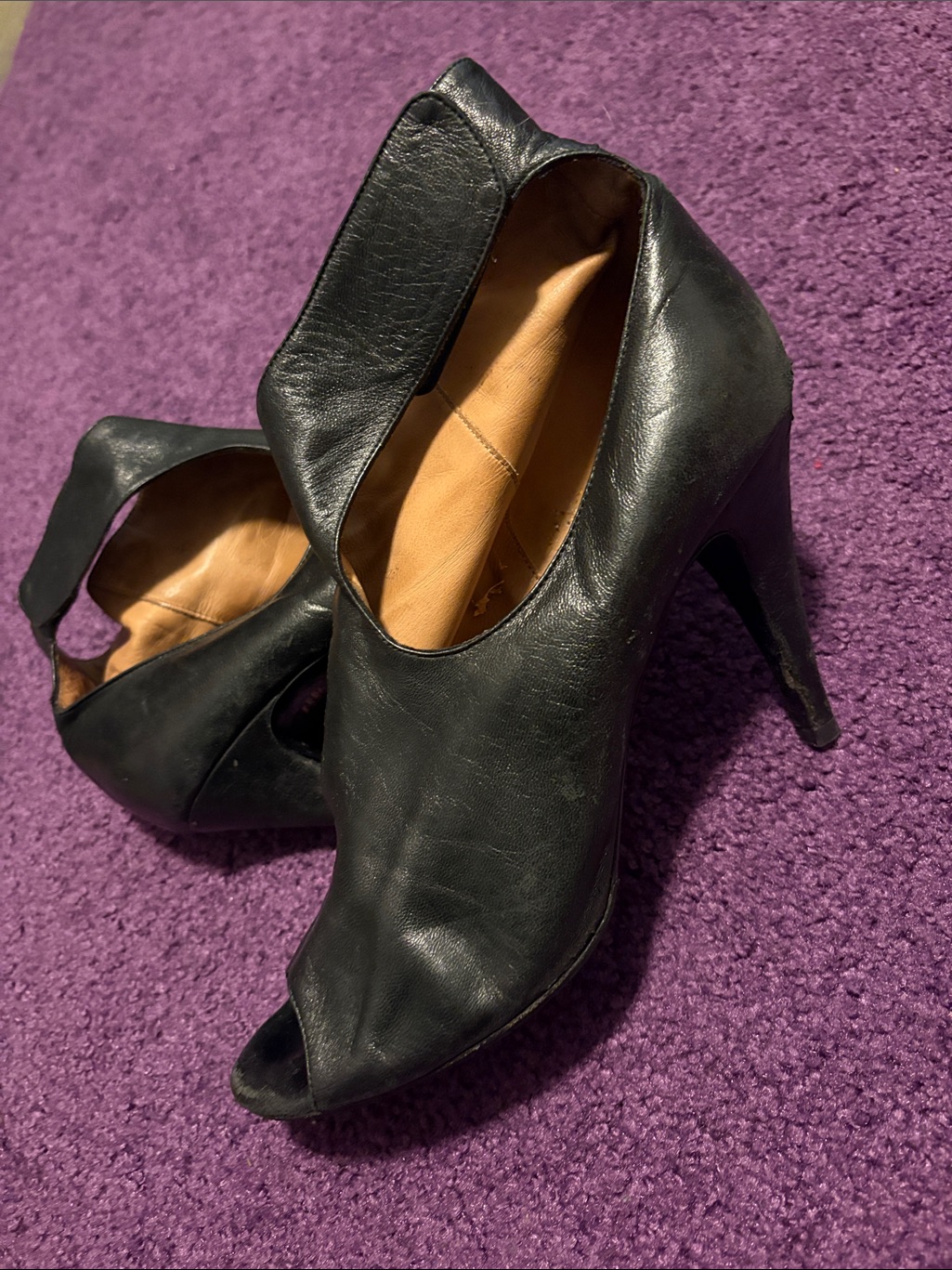 Barney’s Black Vintage Peep-Toe High Heel Booties - Size 41